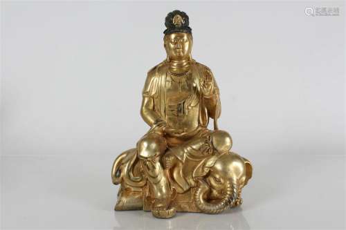 A Chinese Detailed Religious Gilt Fortune Buddha Statue