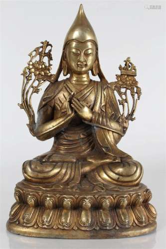 A Chinese Lotus-seated Religious Fortune Buddha Statue