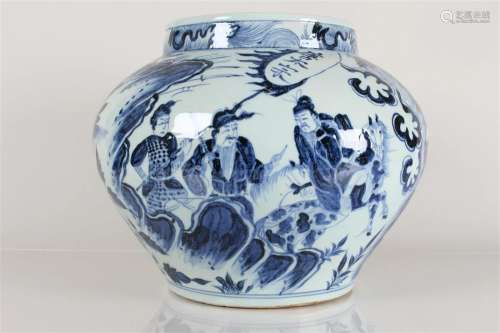 A Chinese Detailed Blue and White Story-telling Fortune Porc...