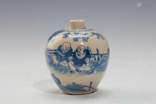 清中期煨瓷罗汉图小罐