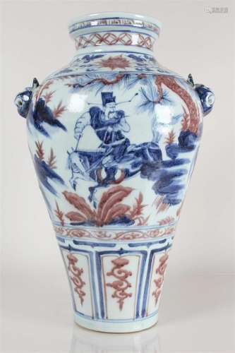 A Chinese Duo-handled Story-telling Porcelain Fortune Vase