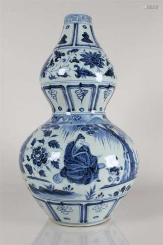 A Chinese Story-telling Calabash-fortune Blue and White Porc...