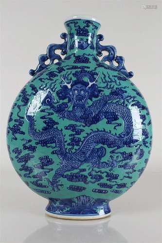 A Chinese Duo-handled Detailed Blue-coding Porcelain Fortune...