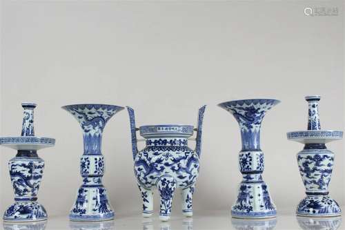 Collection of Chinese Blue and White Porcelain Fortune Vases