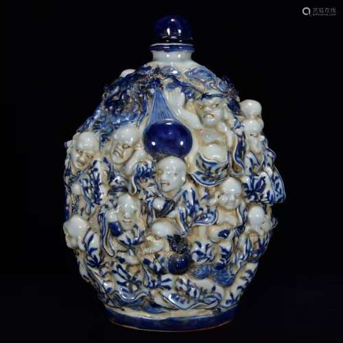 Blue and white sculpture eighteen rib bottle 33 * 23 m