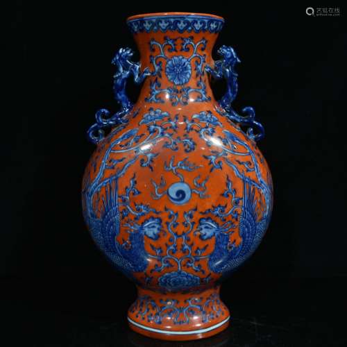 Years of red glaze porcelain of 35 * 21 m double phoenix gra...