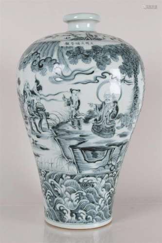 A Chinese Ancient-framing Detailed Blue and White Porcelain ...