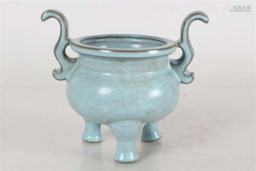 A Chinese Tri-podded Duo-handled Porcelain Fortune Censer