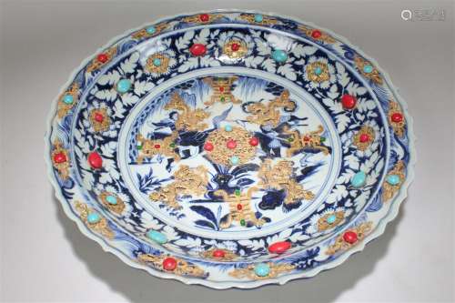 A Chinese Blue and White Story-telling Plated Massive Porcel...