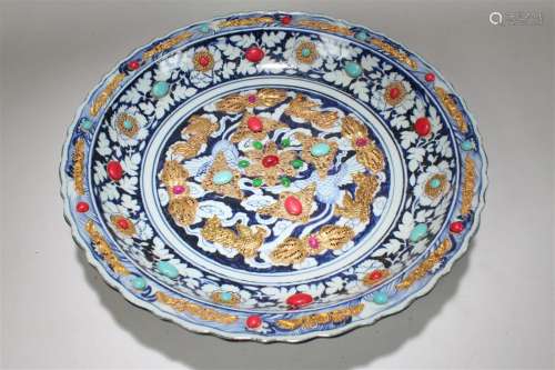 A Chinese Phoenix-fortune Blue and White Plated Porcelain Ma...