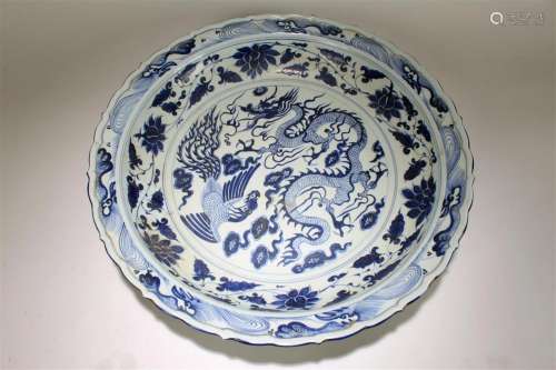 A Chinese Dragon-decorating Massive Blue and White Fortune P...