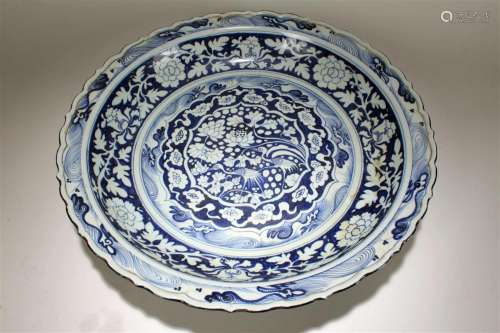 A Chinese Crane-fortune Massive Blue and White Porcelain For...