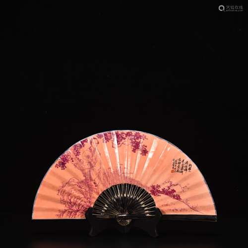 Porcelain fan 徐善琹 carmine traditionalcharacters story21.5...