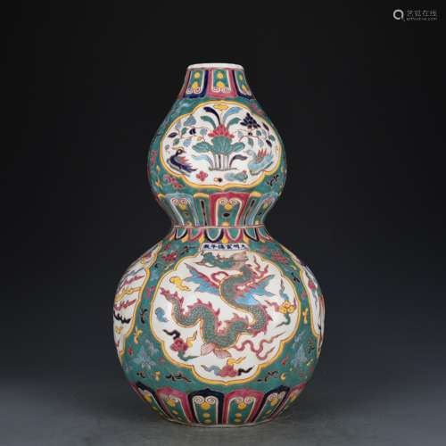 Colorful longfeng grain bottle gourd antique vase is an anti...