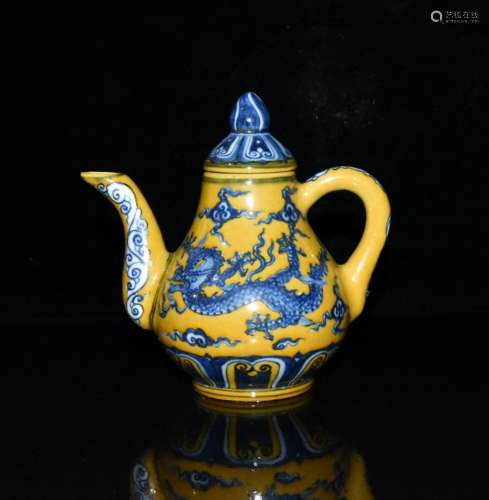 Yellow glaze blue dragon hip 14.3 x15cm of 1200