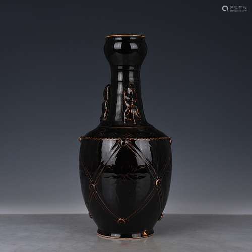 Kiln carved black set 3 antique antique ancient porcelain va...