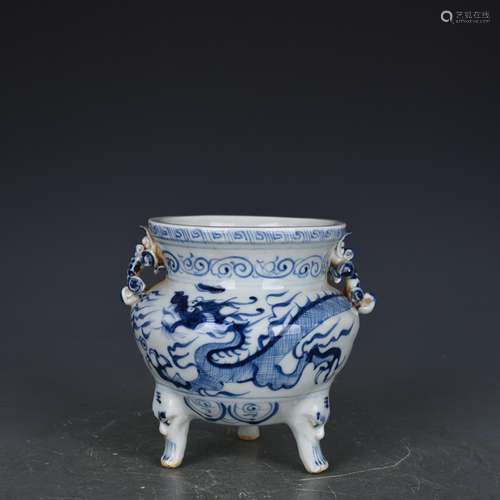 Blue and white dragon WenXiangLu antique vase 19521 13 x 14 ...