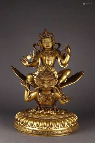 : gold Jin Gangfo statuesSize: 23 cm long. 23 cm wide. 35 cm...