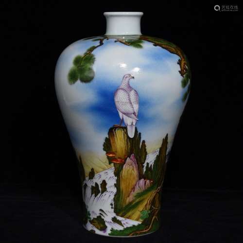 Yongzheng lang shining pine eagle enamel bottle29.5 diameter...