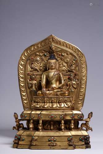 copper gold treasure backlit Buddha statueTotal 23 cm high, ...