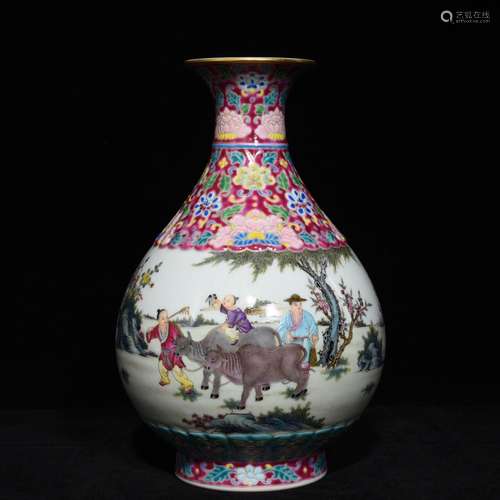 famille rose boy figure okho spring bottle25.5 diameter high...