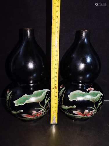 , sharply the colour glaze enamel lotus gourd bottle a pair