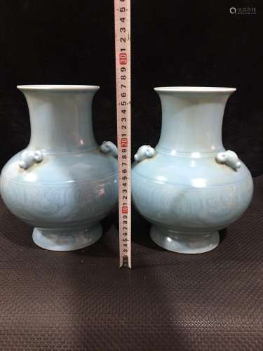 , single glaze sculpture three Yang kaitai bottles of a pair