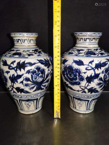 , hand painted blue and white lotus flower tiger bottle a pa...
