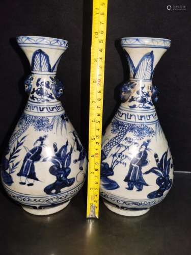 , hand-painted tiger bottle of a pair of blue and white char...