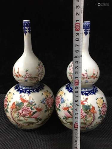 .d-painted powder enamel bottle gourd bottle of a couple