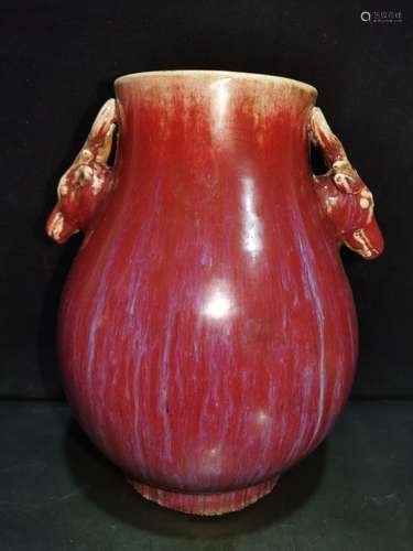 Open the slice single glaze ji red glaze kiln deer head stat...