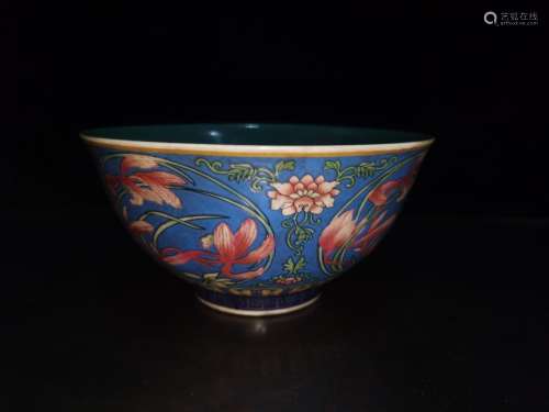 A pair of hand painted enamel, enamel blooming flowers bowl