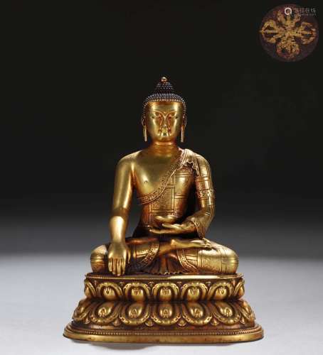 精铸铜胎鎏金释迦牟尼佛坐像