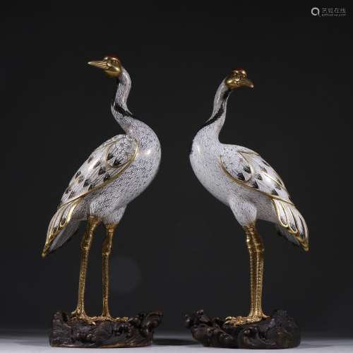 wire inlay cloisonne cranes furnishing articles a pairSpecif...