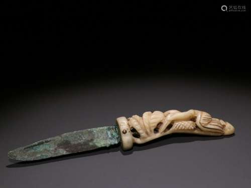 Unearthed bronze dagger, liaoold hetian jade engraved look f...