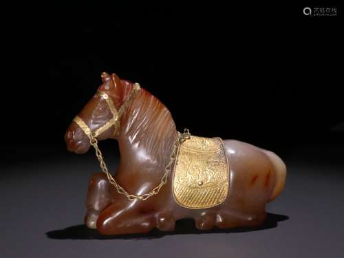 Liao old agate silvering gold horse furnishing articles.Spec...