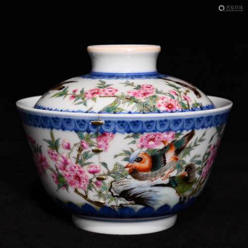 Blue and white powder enamel grain tureen (nailing repair pa...