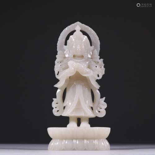 Hetian jade tara stands resemble.Specification: 21 cm high 8...