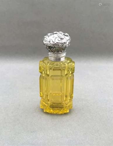 A Rare Victorian Silver & Uranium Glass Scent Bottle