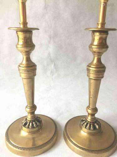 Pair Of Brass Empire Candlestick Lamps