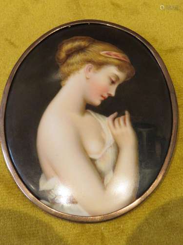 Miniature Porcelain Plaque " Psyche With Vase "