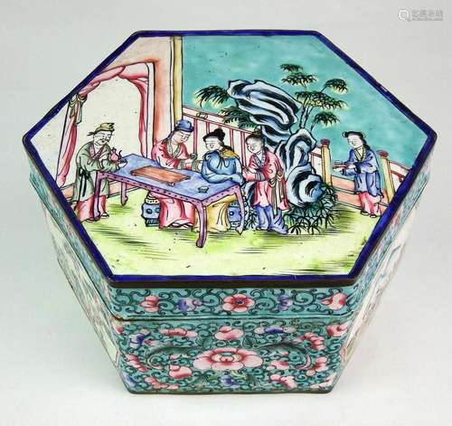 Antique Chinese Qing Hand Painted Very Fine Canton Enamel Bo...