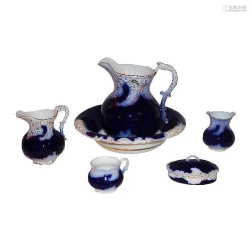 c.1800's VERY Rare 8 Piece American La Belle Flow Blue W...