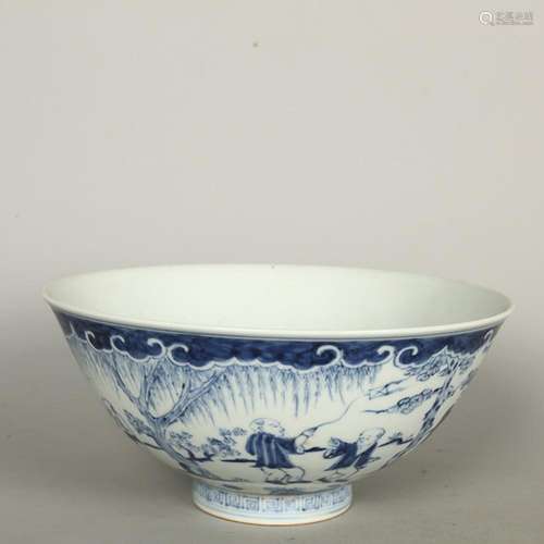 CHINESE BLUE-AND-WHITE BOWL DEPICTING 'FIGURE STORY'...