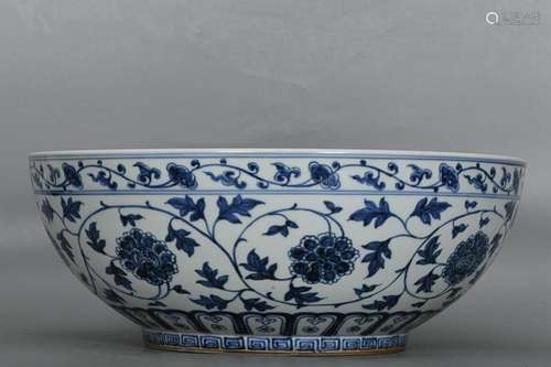 CHINESE BLUE-AND-WHITE BOWL DEPICTING 'LOTUS SCROLL'