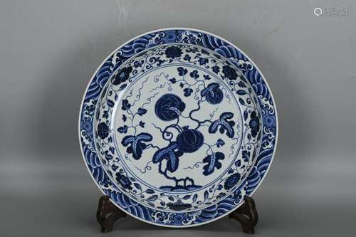 CHINESE BLUE-AND-WHITE CHARGER DEPICTING 'LOTUS SCROLL A...