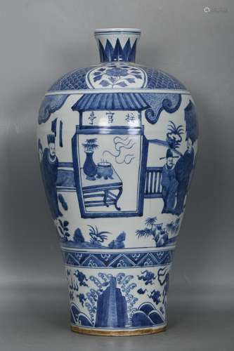 CHINESE BLUE-AMD-WHITE MEIPING VASE DEPICTING 'FIGURE ST...