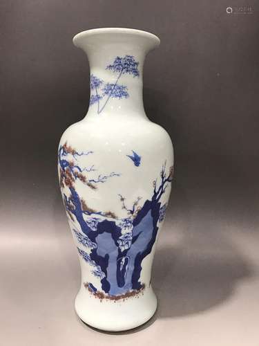 CHINESE BLUE-AND-WHITE UNDERGLAZE-RED VASE DEPICTING 'BI...