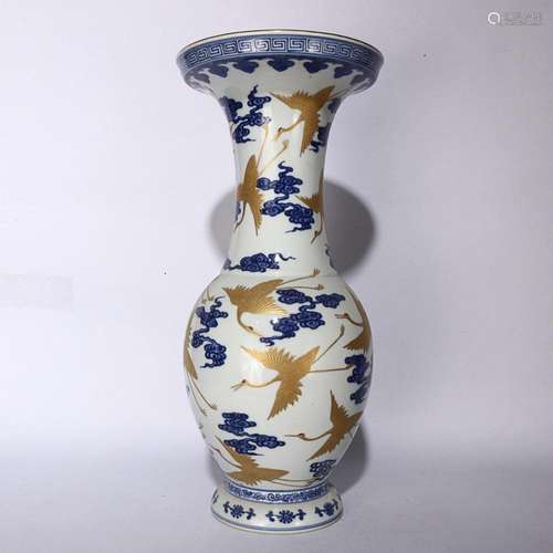 CHINESE GILDED ON BLUE-AND-WHITE VASE DEPICTING 'CRANE&#...