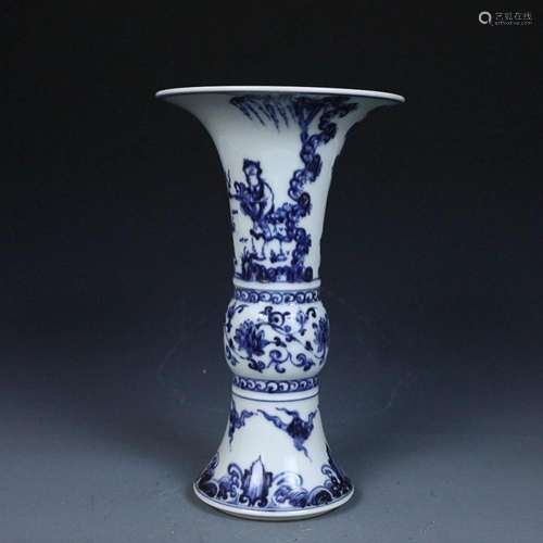 CHINESE BLUE-AND-WHITE GU VESSEL DEPICTING 'FIGURE IN LA...